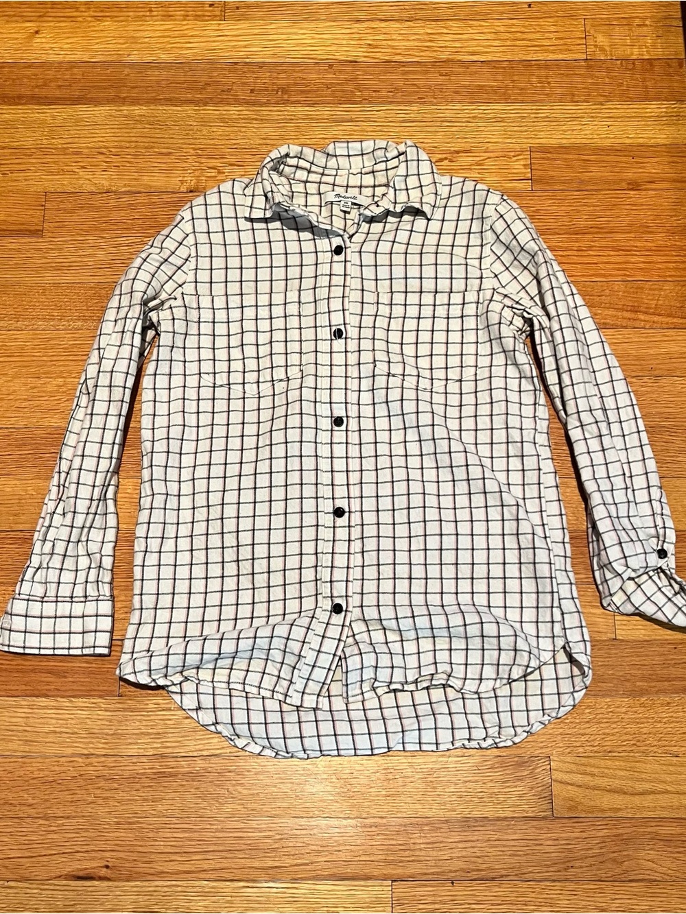 Madewell Black & White Cotton Checkered Flannel Button-Down